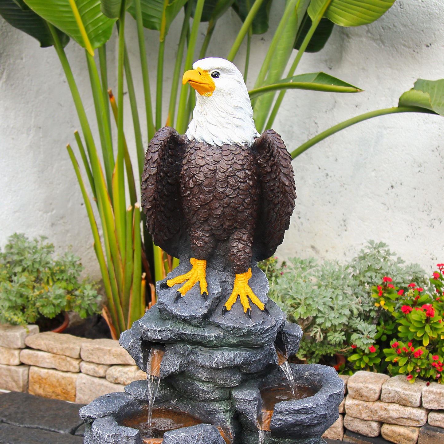 Bald Eagle Cascading Rock Waterfall Fountain, 39.76" H, LED Lights | LS5121