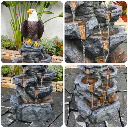 Bald Eagle Cascading Rock Waterfall Fountain, 39.76" H, LED Lights | LS5121