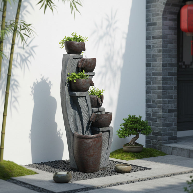 FountJoy Statement Piece Garden Bowl Jar Water Fountain - Home Office LED Water Feature - Weather Resistant Resin Decor with Curved Design