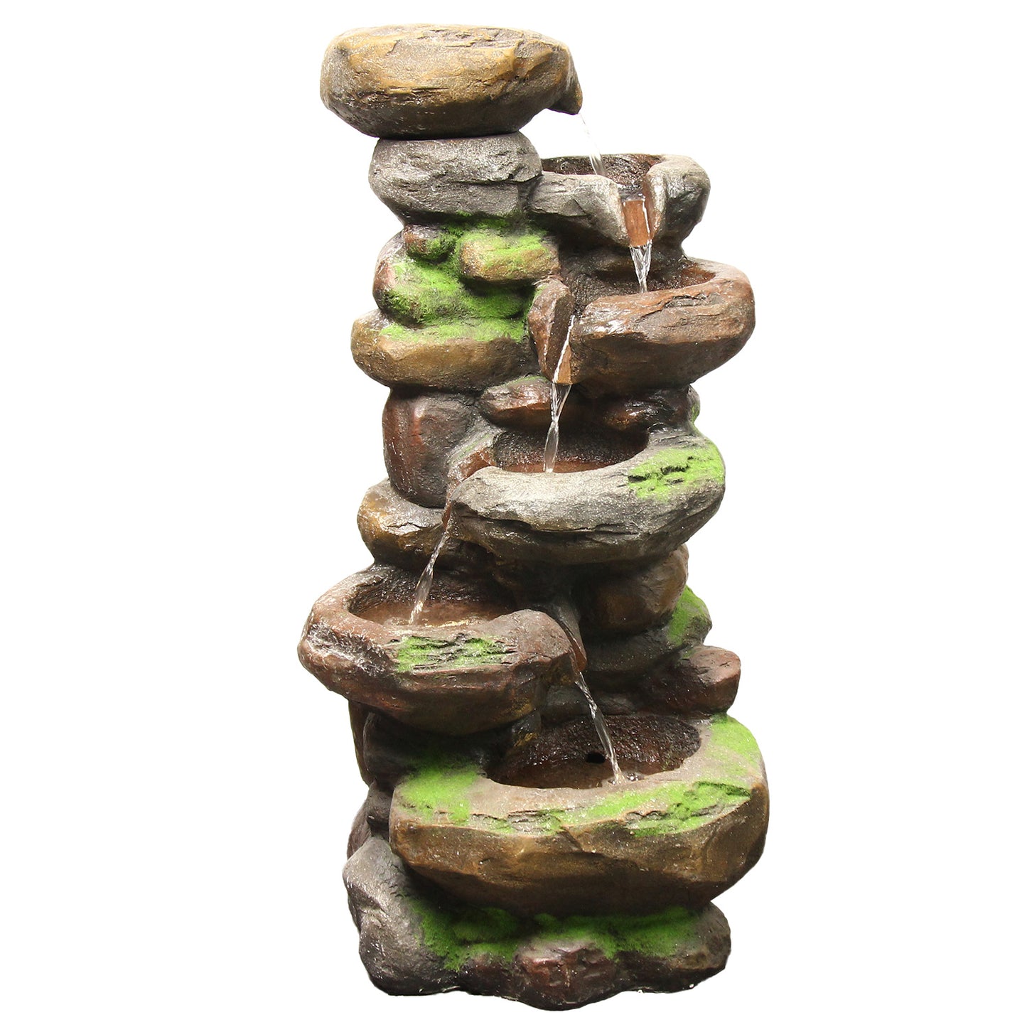 FountJoy 6-Tier Natural Stone Rock Water Fountain - Pure White Background Product Shot - 37.4" Tall for Easy Product Visualization