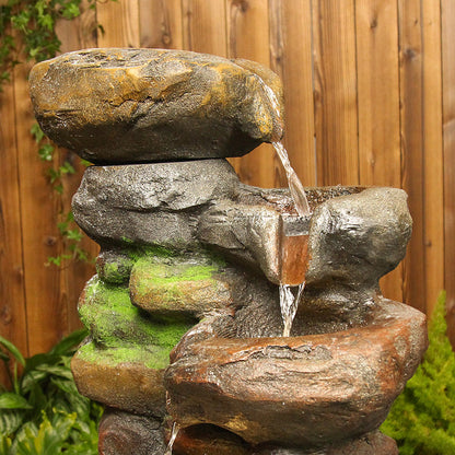 FountJoy Quiet 6-Tier Cascading Rock Water Flow - Water Cascading Over Natural Stone Layers Creating Relaxing Nature Sounds - Low Noise Pump in Action
