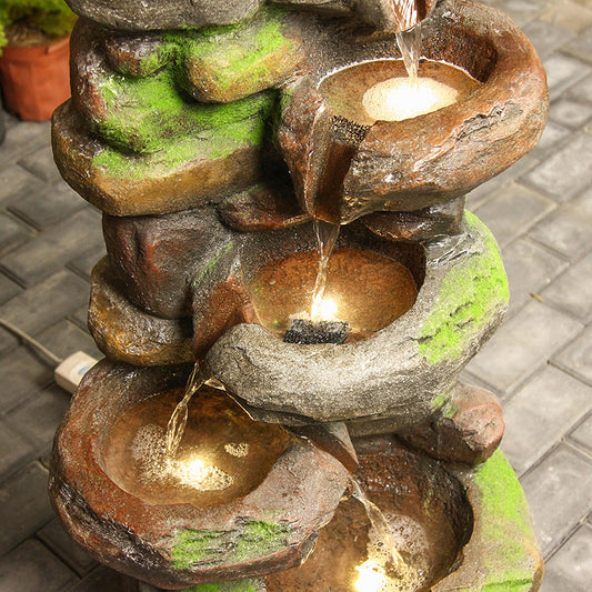 FountJoy Natural Stone Rock Fountain Night Glow - Soft LED Illumination Reflecting on Cascading Water - Soothing Evening Natural Garden Ambiance