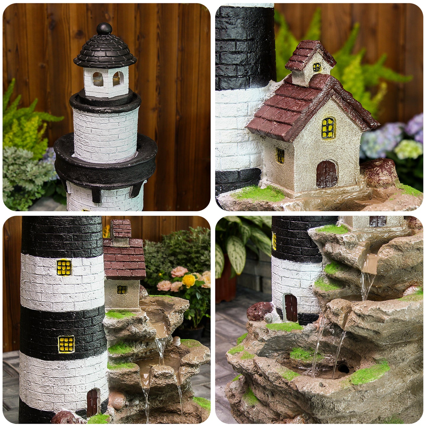 FountJoy Quiet 3-Tier Rock Waterfall Fountain - Soothing Water Sounds for Garden Relaxation