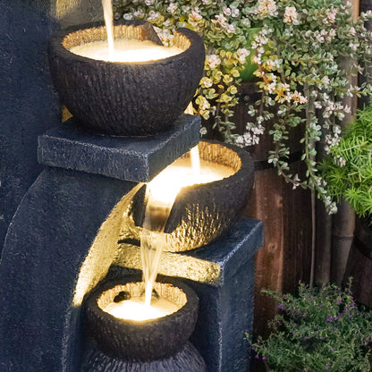 4-Tier Modern Curved Bowl Fountain, 37.4" H, LED Lights | 8001