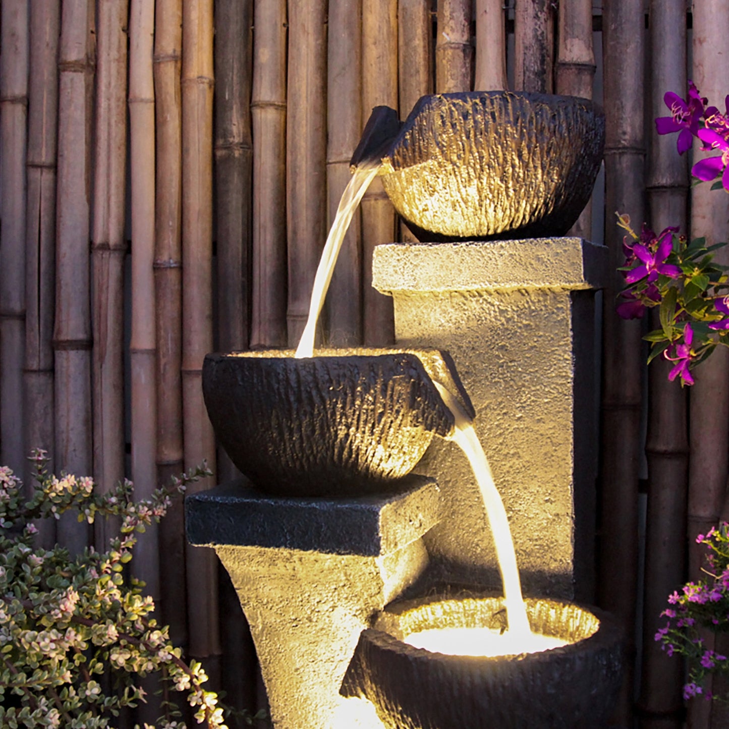 4-Tier Modern Curved Bowl Fountain, 37.4" H, LED Lights | 8001