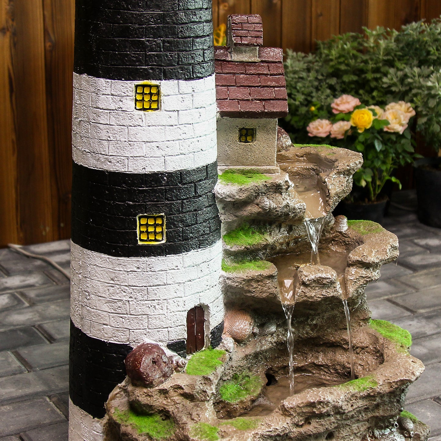 FountJoy Quiet 3-Tier Rock Waterfall Fountain - Soothing Water Sounds for Garden Relaxation