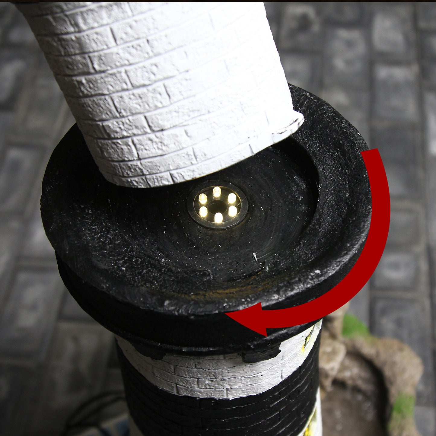 FountJoy LED Lighted Lighthouse Water Fountain - Warm Glow Cascading Water for Night Garden