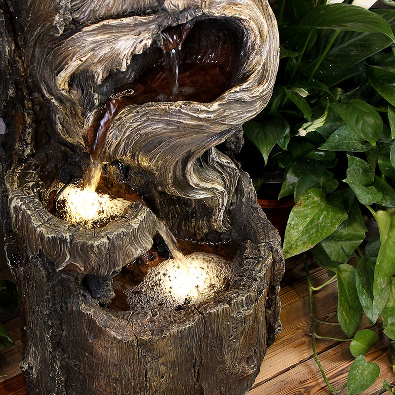 FountJoy Lighted 4-Tier Cascading Water Fountain - Warm LED Lights Illuminating Cascading Water Tiers - Nighttime Patio Backyard Centerpiece