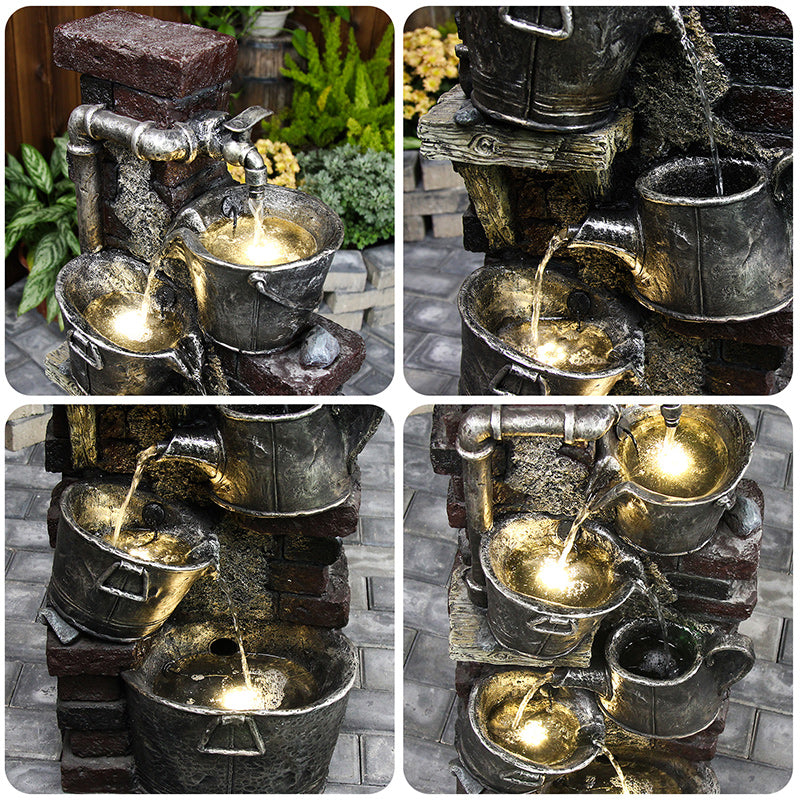 FountJoy Lighted 3-Tier Modern Water Fountain - Warm LED Lights Cascading Over 3 Tiers - Nighttime Home Garden Centerpiece