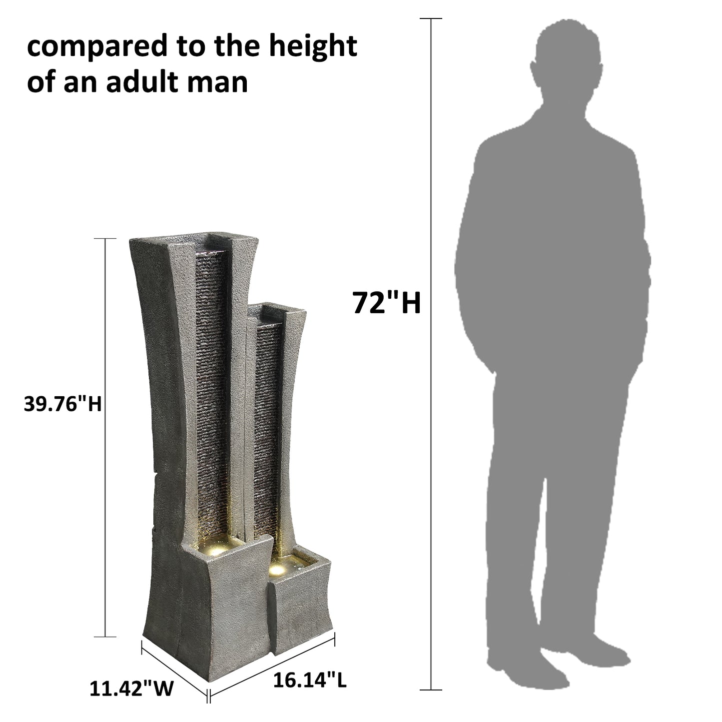 2-Tier Modern Curved Column Fountain, 39.8" H, LED Lights | 8005