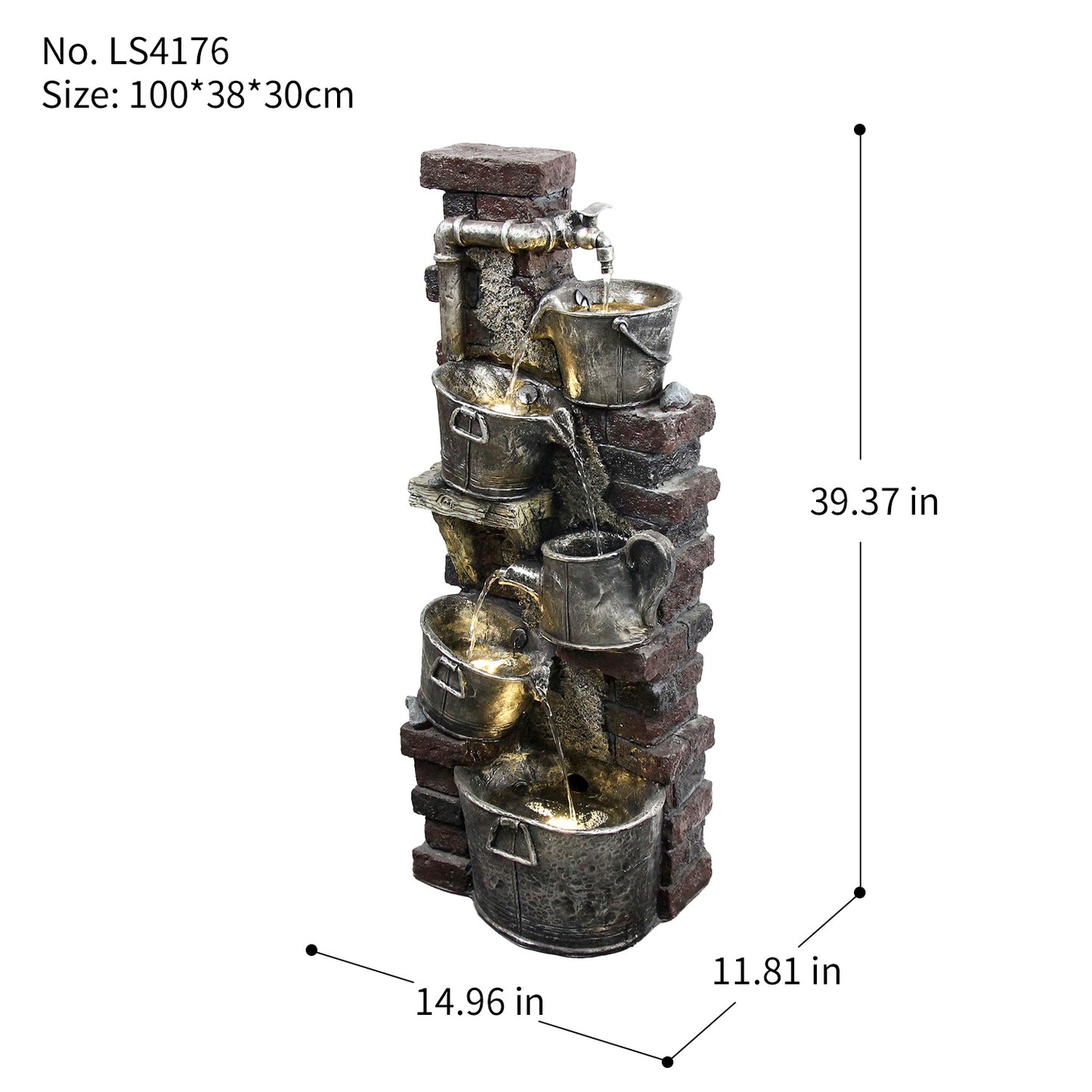 FountJoy 3-Tier Modern Outdoor Water Fountain Dimensions - Height Width Depth with Durable Polyresin Floor Base