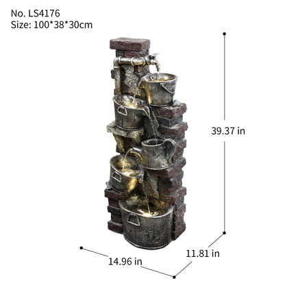 FountJoy 3-Tier Modern Outdoor Water Fountain Dimensions - Height Width Depth with Durable Polyresin Floor Base