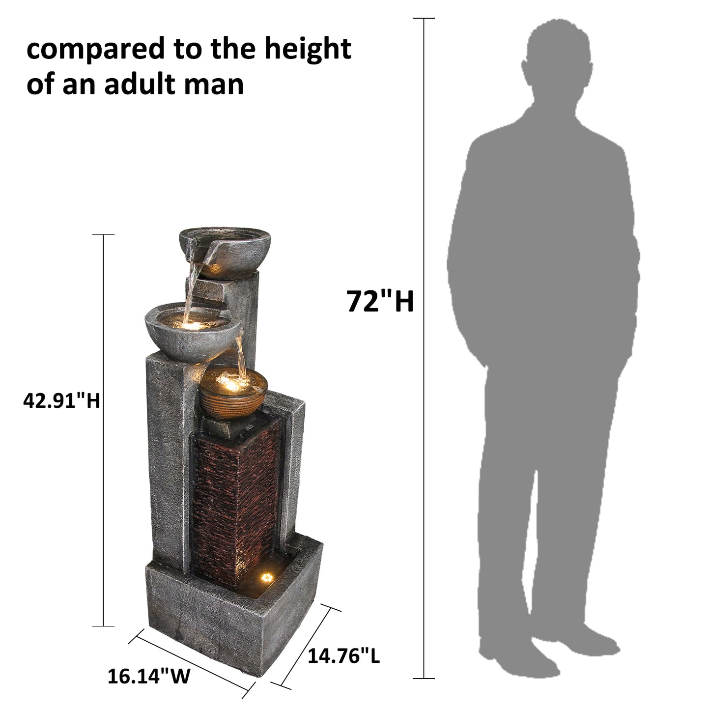 4-Tier Cascading Bowl Fountain, 42.9" H, LED Lights | 8003