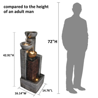 4-Tier Cascading Bowl Fountain, 42.9" H, LED Lights | 8003