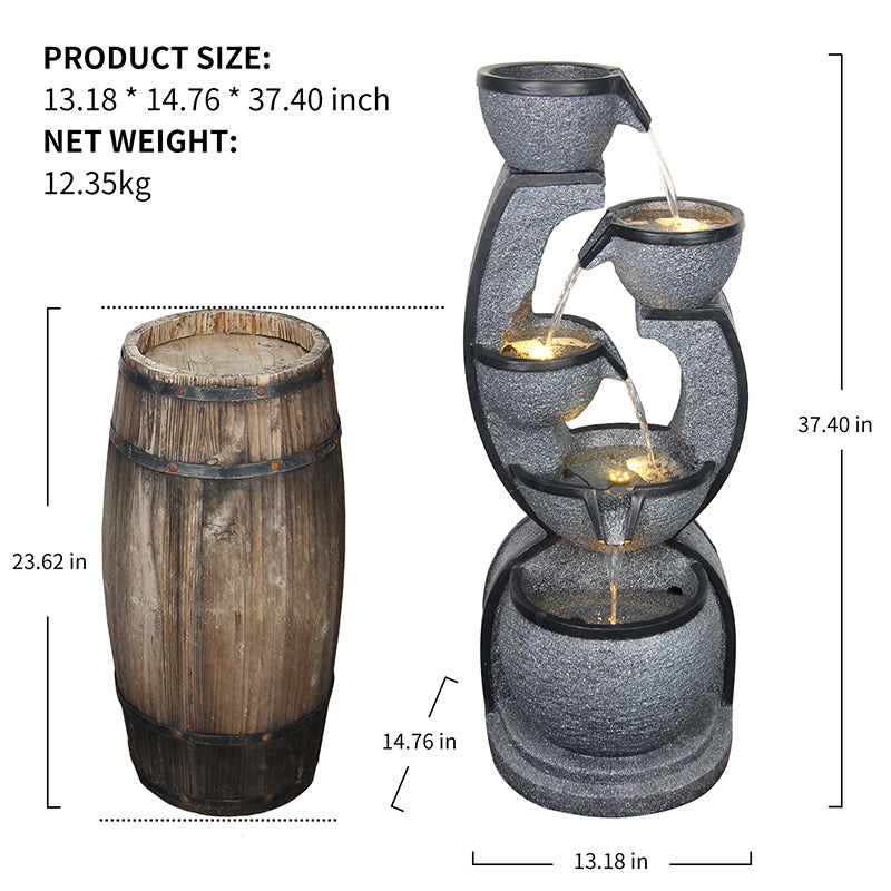 5-Tier Modern Cascading Fountain, 37.4" H, LED Lights | 8002
