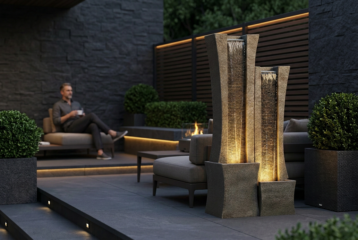 Clean lines. Flowing water. A striking focal point for your outdoor retreat. Explore sculptural designs that complement modern patios and courtyards.