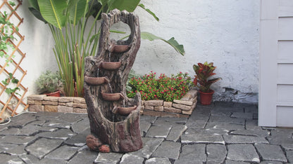 FountJoy 6-Tier Tree Trunk Floor LED Water Fountain - Backyard Patio Porch Lawn Nature Inspired Decor - Installation Overview and Water Flow Demonstration Video