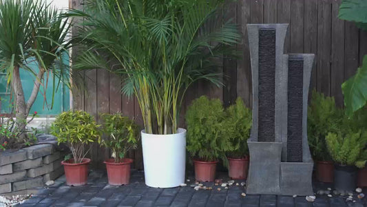 FountJoy 2-Curved Column LED Water Fountain - Outdoor Backyard Porch Decor Features Video