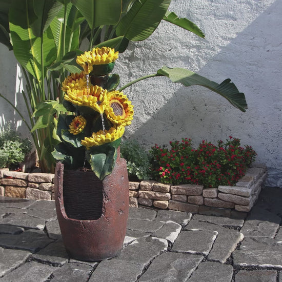 FountJoy 4-Tier Sunflower LED Water Fountain - Garden Patio Balcony Decor - Installation Overview and Water Flow Demonstration Video
