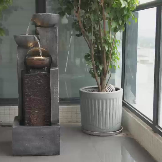 FountJoy 4-Tier Bowl LED Water Fountain - Outdoor Garden Patio Decor Installation Video