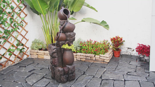 FountJoy 5-Tier Planter Pot LED Water Fountain - Garden Patio Porch Backyard Decor - Installation Overview and Water Flow Demonstration Video
