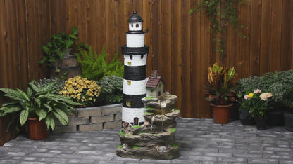 FountJoy Lighthouse Rock 3-Tier LED Water Fountain - Outdoor Garden Decor Features Video