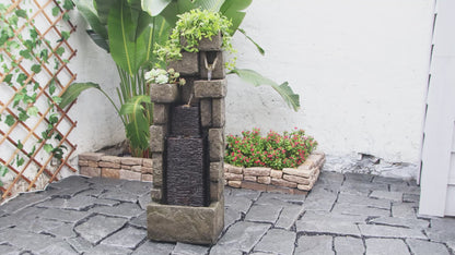 FountJoy Modern Stacking Bricks LED Water Fountain - Garden Landscaping Patio Balcony Decor - Installation Overview and Water Flow Demonstration Video