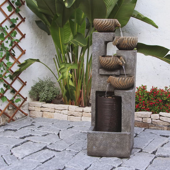 FountJoy 5-Tier Circular Wave LED Water Fountain - Backyard Lawn Porch Deck Modern Decor - Installation Overview and Water Flow Demonstration Video
