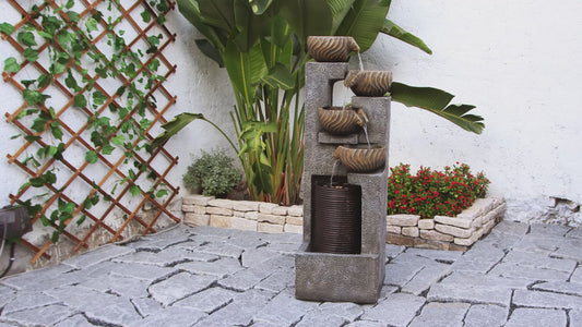FountJoy 5-Tier Circular Wave LED Water Fountain - Backyard Lawn Porch Deck Modern Decor - Installation Overview and Water Flow Demonstration Video