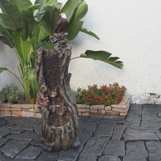 FountJoy 3-Tier Bald Eagle Rainforest Water Fountain - Garden Patio Backyard Landscape Decor - Installation Overview and Water Flow Demonstration Video