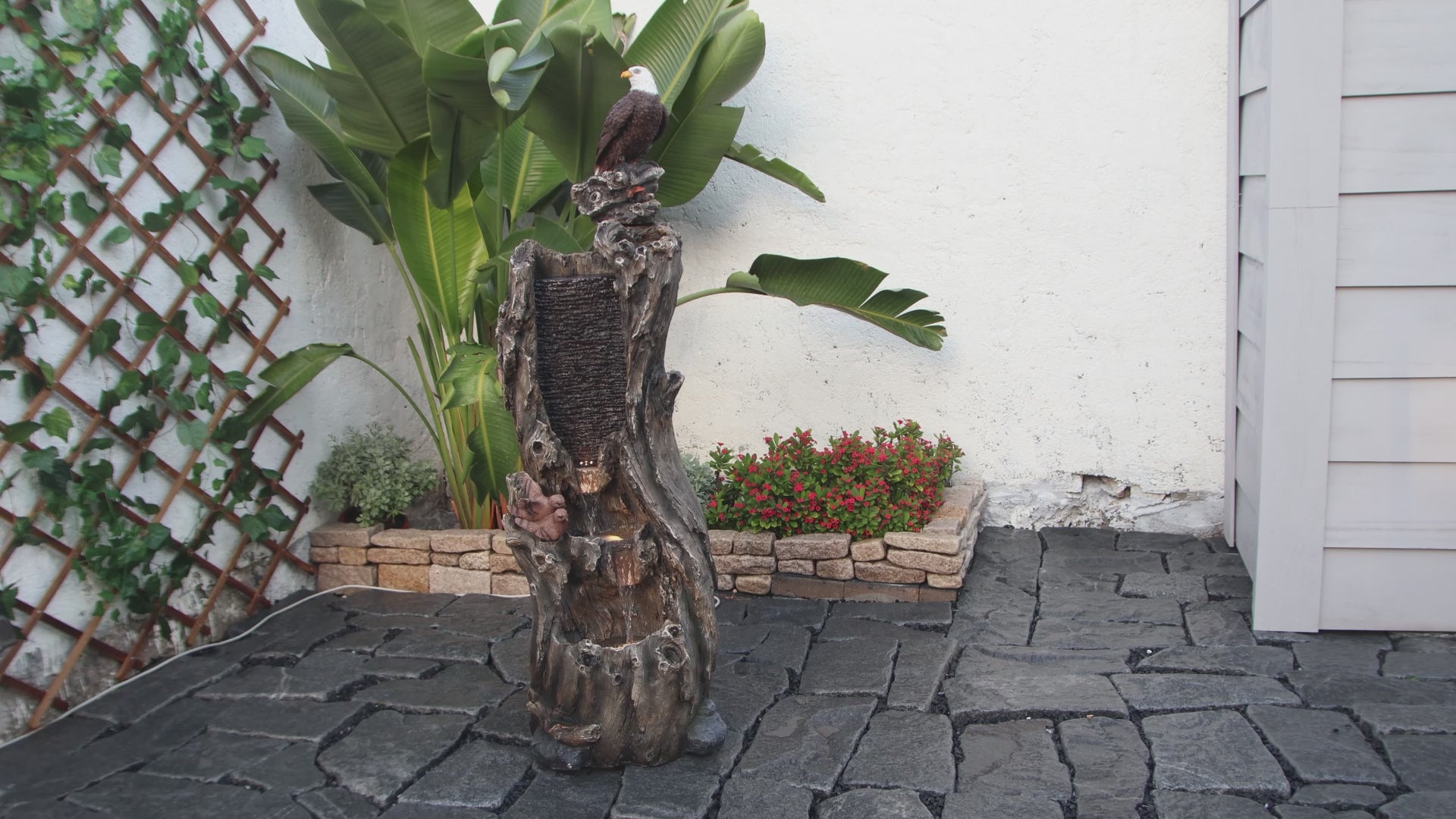 FountJoy 3-Tier Bald Eagle Rainforest Water Fountain - Garden Patio Backyard Landscape Decor - Installation Overview and Water Flow Demonstration Video