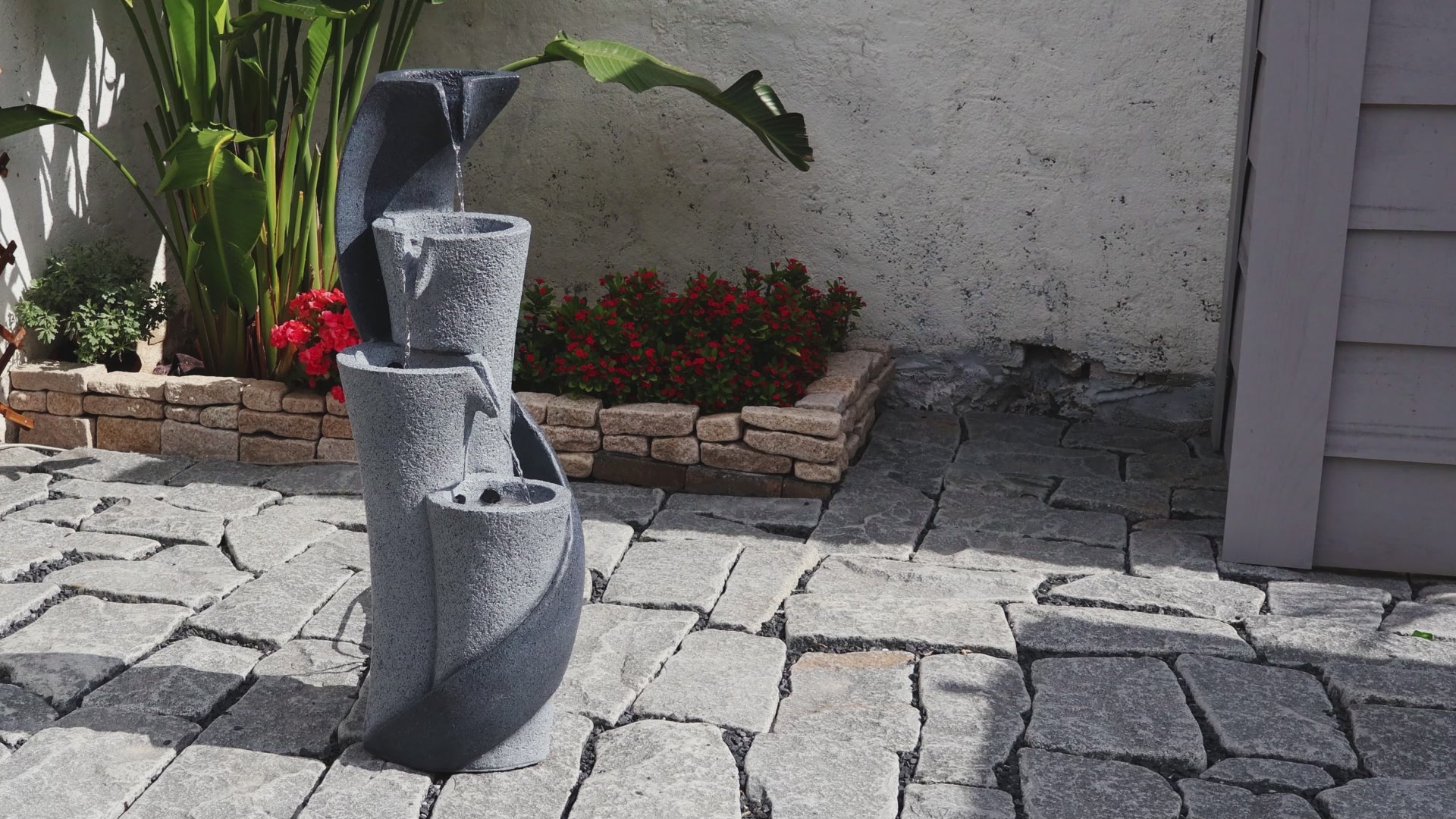 FountJoy S-Shaped Column Water Fountain - Home Office Patio Balcony Decor - Installation Overview and Water Flow Demonstration Video